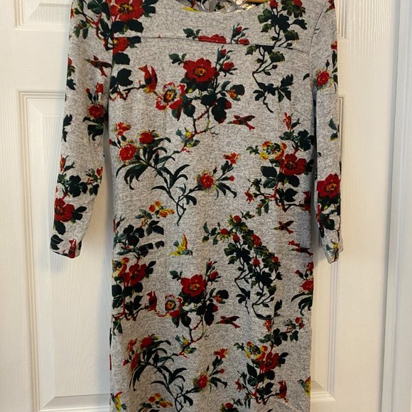Papillon 3/4 Sleeve Sweater Dress in Grey Floral - Women's Medium - Picture 4 of 10